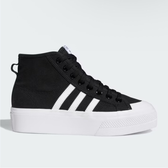 NIB Adidas Women's Nizza Platform Mid Black White Sneakers Sz 8 - Picture 1 of 9